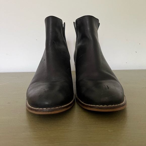 Cole Haan Black Leather Ankle Booties with Wooden Block Heel Moto Boots Slip On - Picture 3 of 9